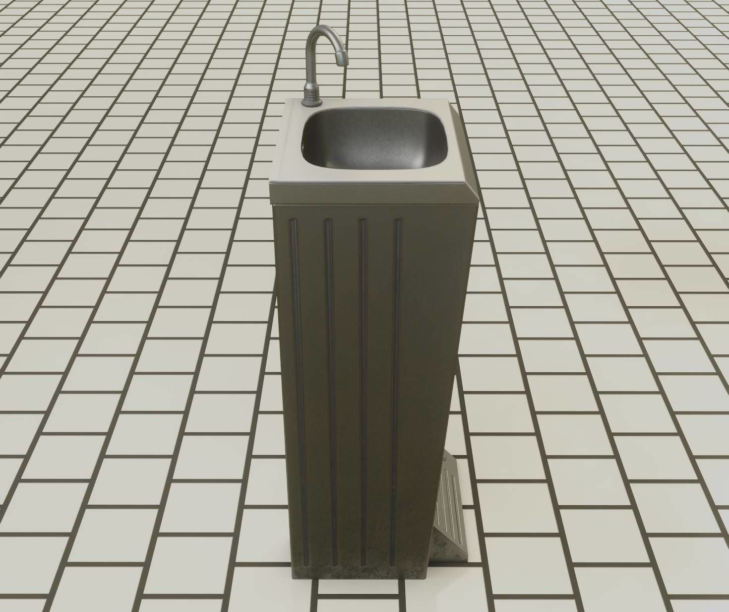 Public Metal Sink - 14 - with Wastebin Low-poly 3D model_9