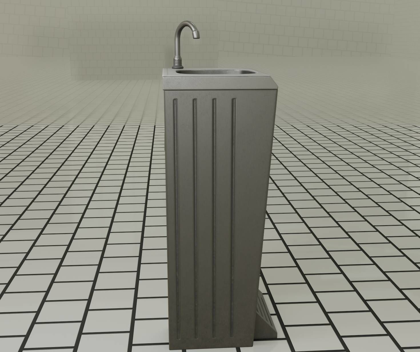 Public Metal Sink - 14 - with Wastebin Low-poly 3D model_80
