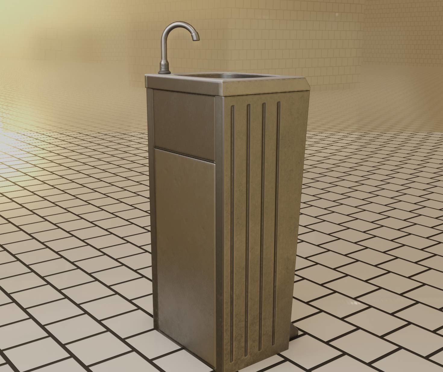 Public Metal Sink - 14 - with Wastebin Low-poly 3D model_81