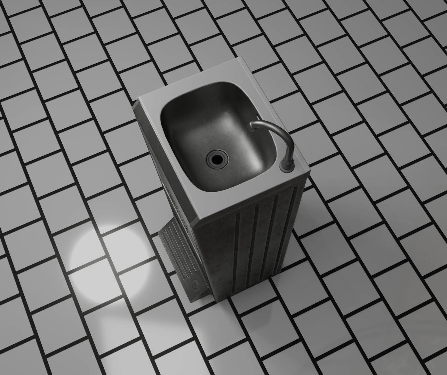 Public Metal Sink - 14 - with Wastebin Low-poly 3D model_95