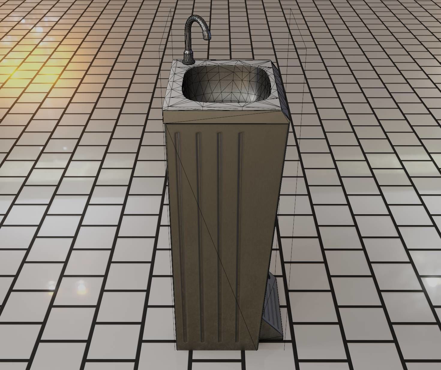Public Metal Sink - 14 - with Wastebin Low-poly 3D model_68