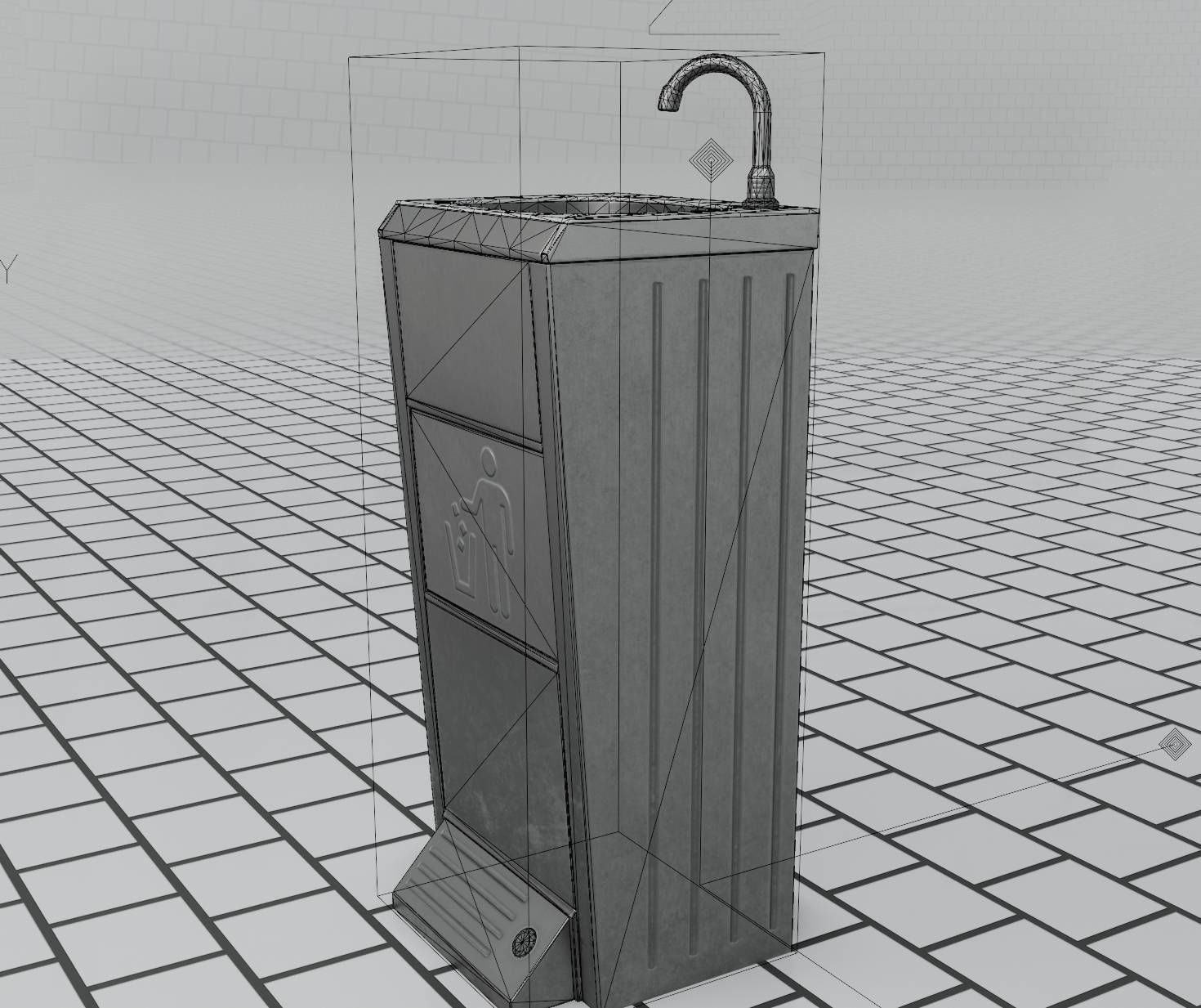 Public Metal Sink - 14 - with Wastebin Low-poly 3D model_77