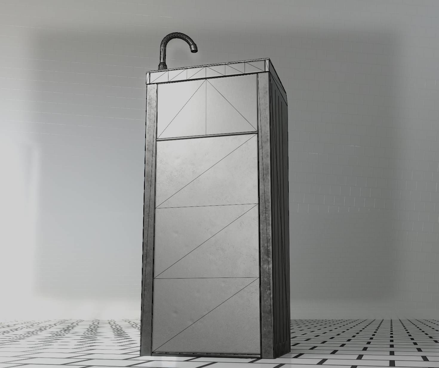 Public Metal Sink - 14 - with Wastebin Low-poly 3D model_22