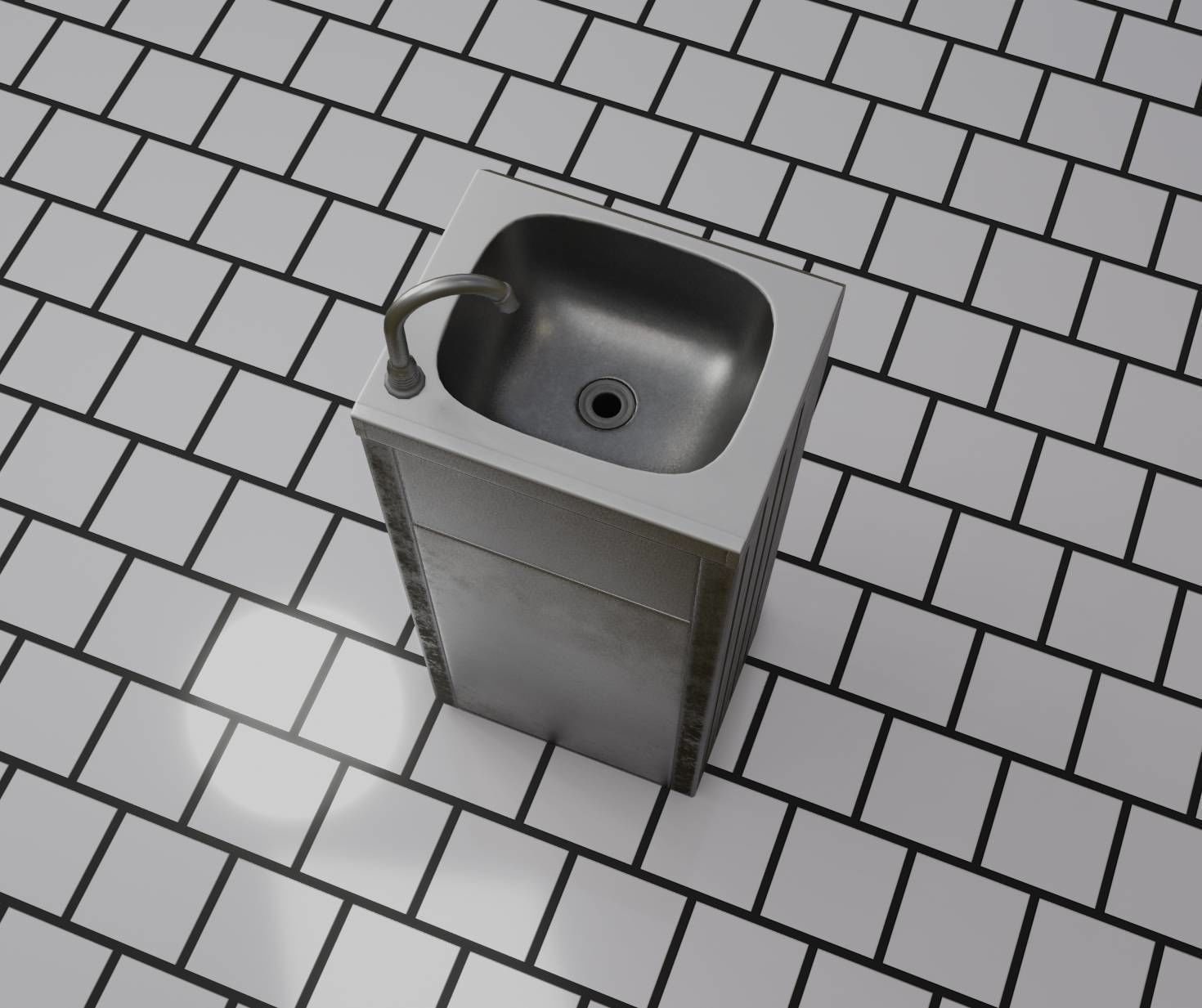 Public Metal Sink - 14 - with Wastebin Low-poly 3D model_61