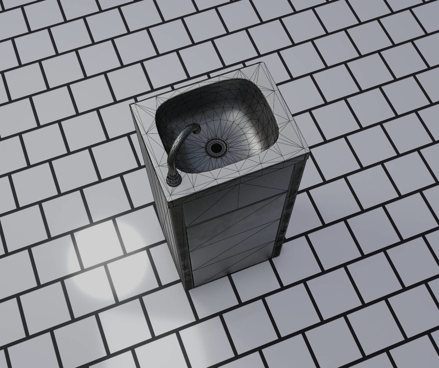 Public Metal Sink - 14 - with Wastebin Low-poly 3D model_62