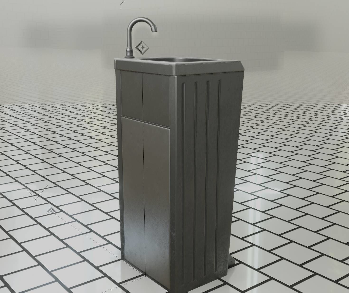 Public Metal Sink - 14 - with Wastebin Low-poly 3D model_20