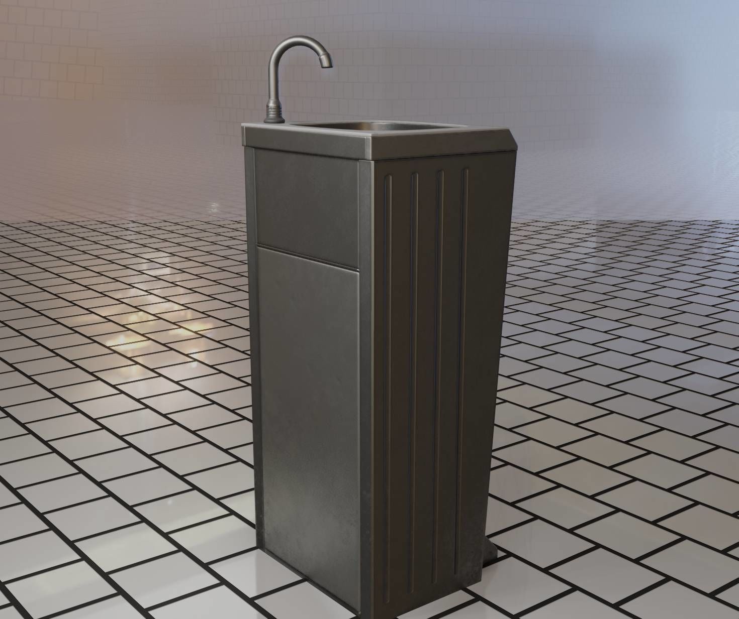 Public Metal Sink - 14 - with Wastebin Low-poly 3D model_50