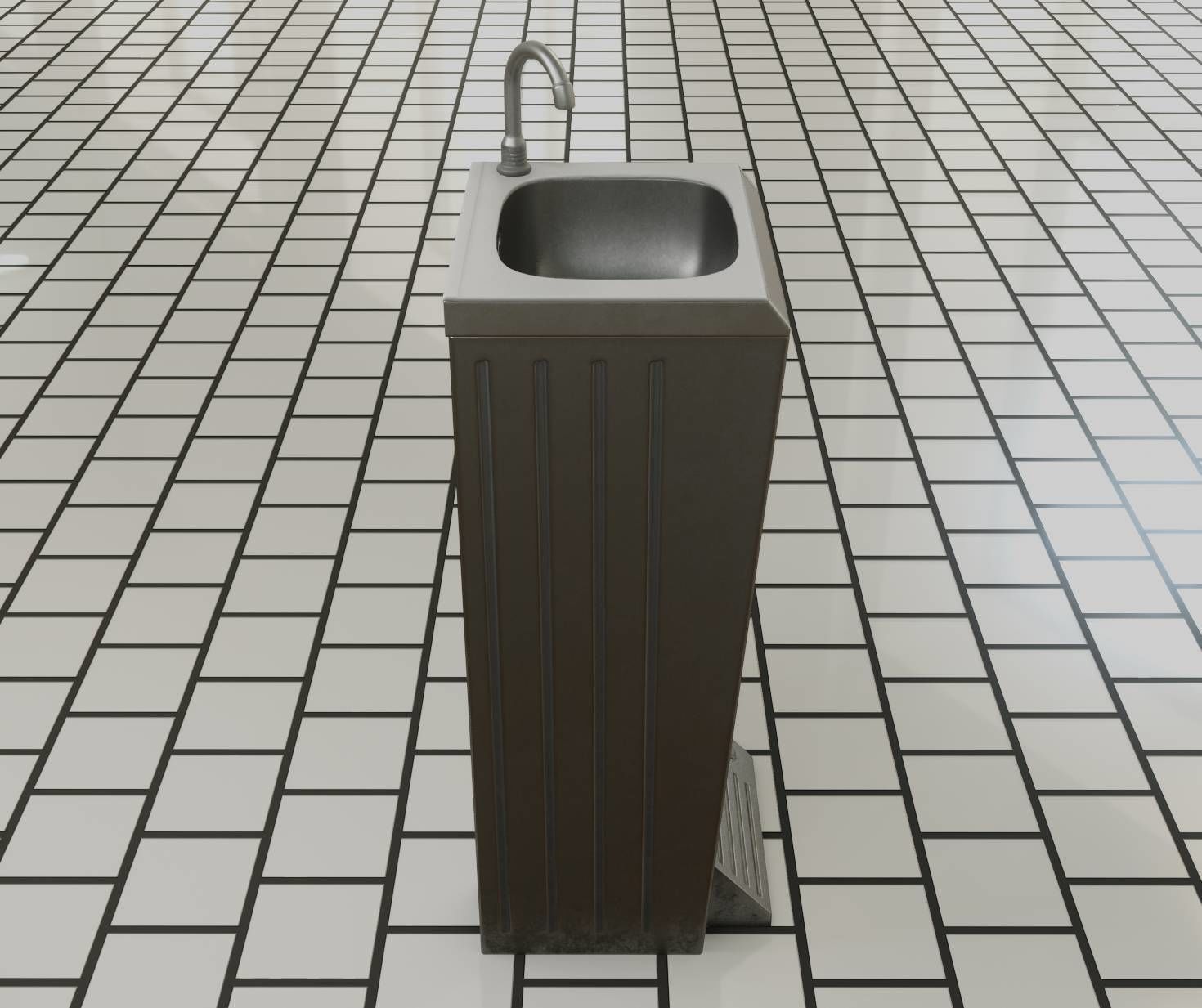 Public Metal Sink - 14 - with Wastebin Low-poly 3D model_37