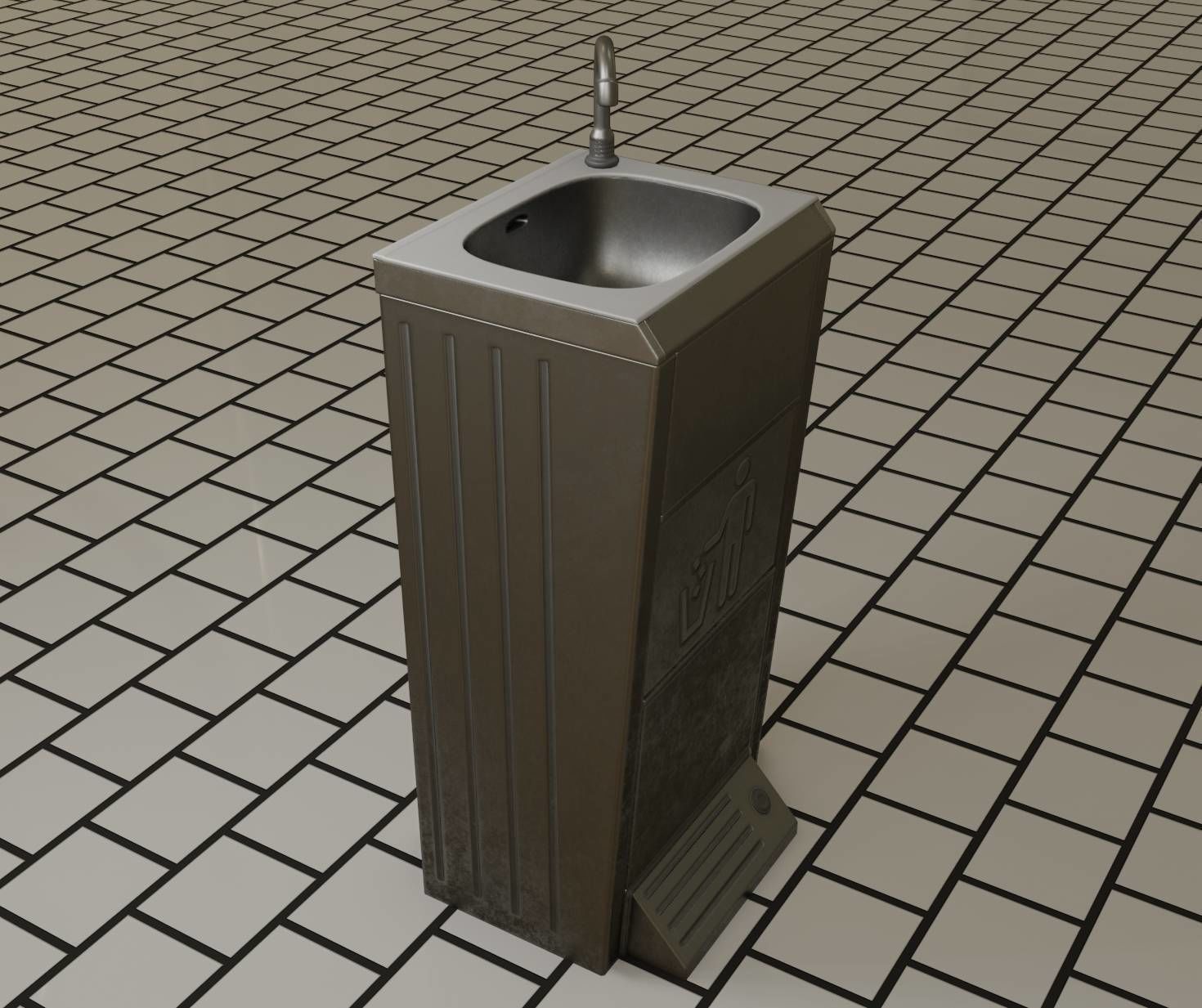Public Metal Sink - 14 - with Wastebin Low-poly 3D model_98