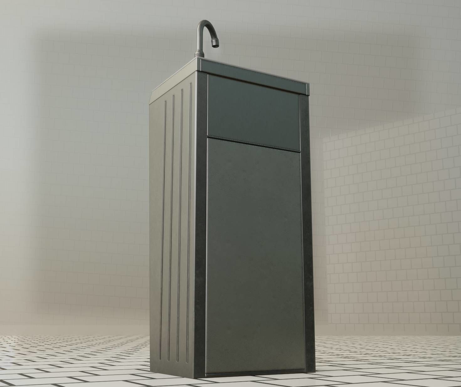 Public Metal Sink - 14 - with Wastebin Low-poly 3D model_84