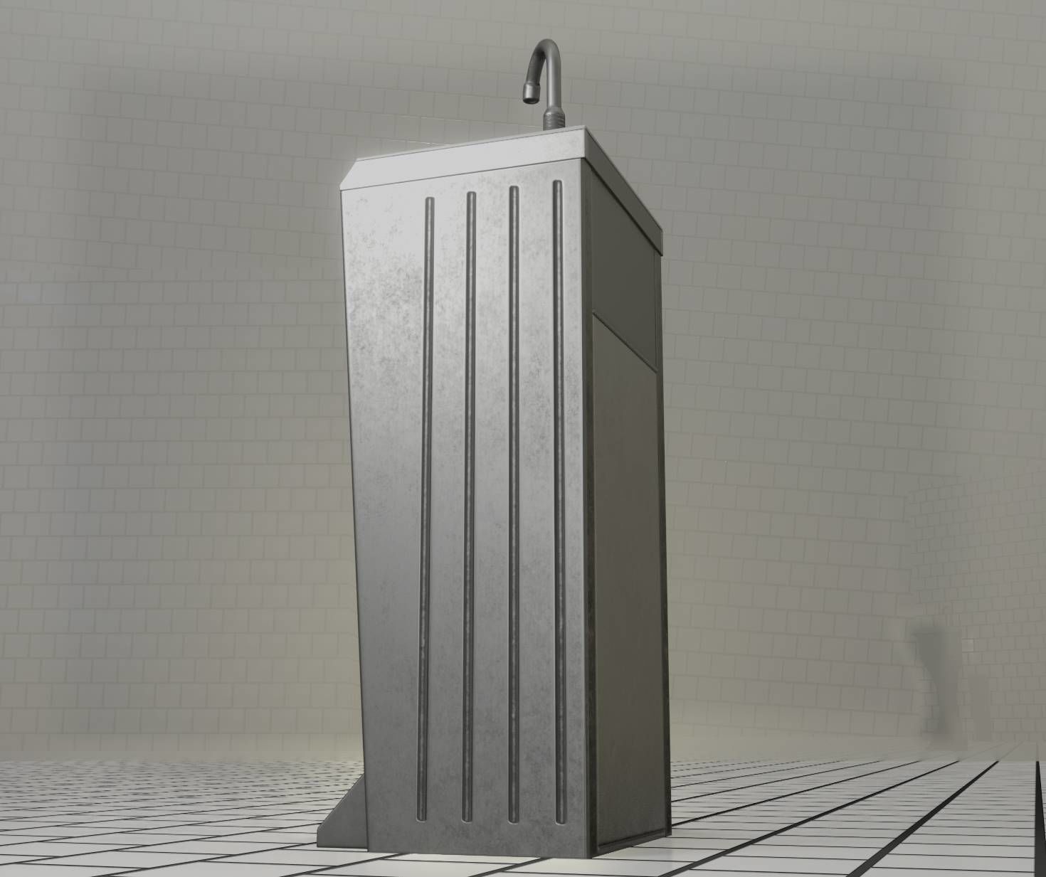 Public Metal Sink - 14 - with Wastebin Low-poly 3D model_54