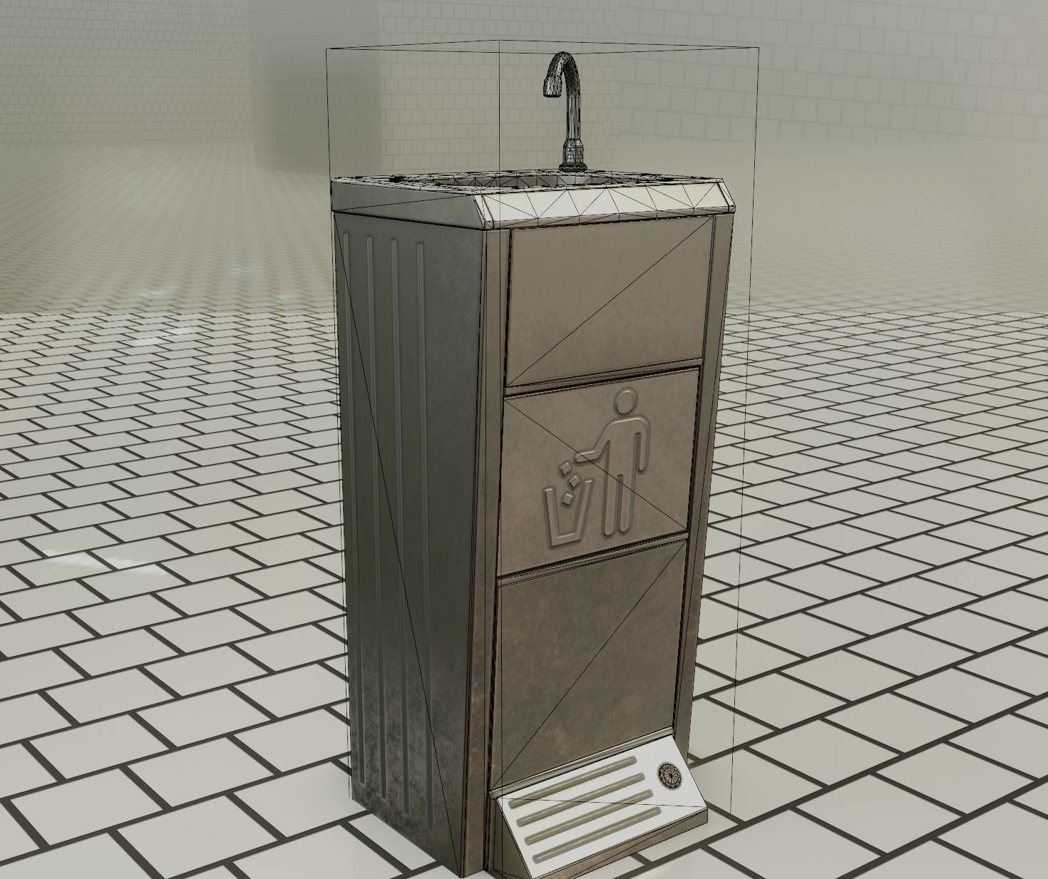 Public Metal Sink - 14 - with Wastebin Low-poly 3D model_18