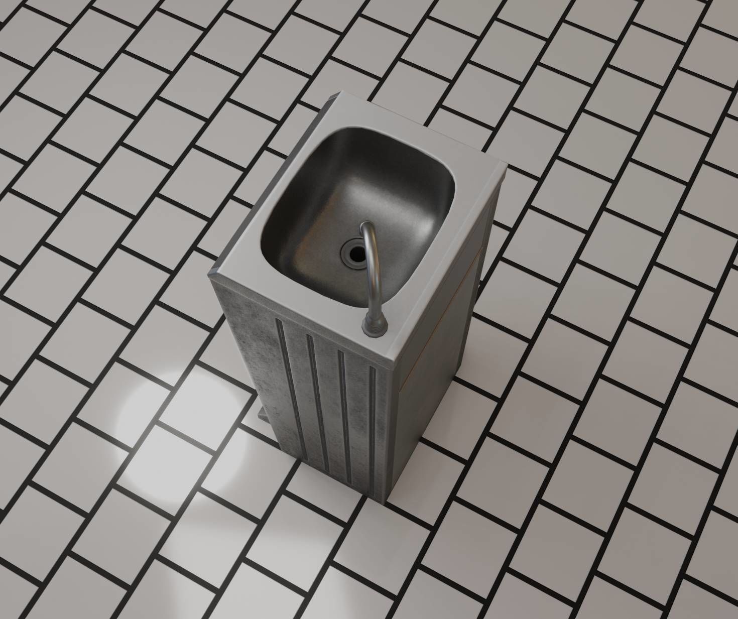 Public Metal Sink - 14 - with Wastebin Low-poly 3D model_5