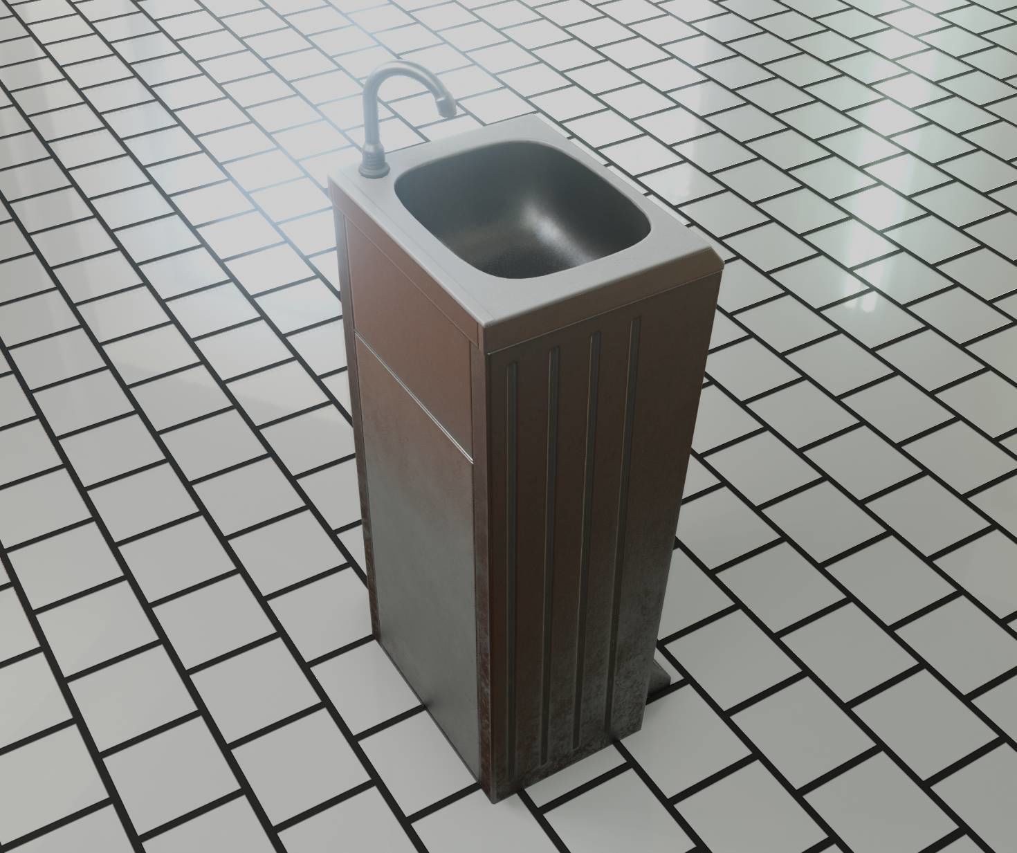 Public Metal Sink - 14 - with Wastebin Low-poly 3D model_74