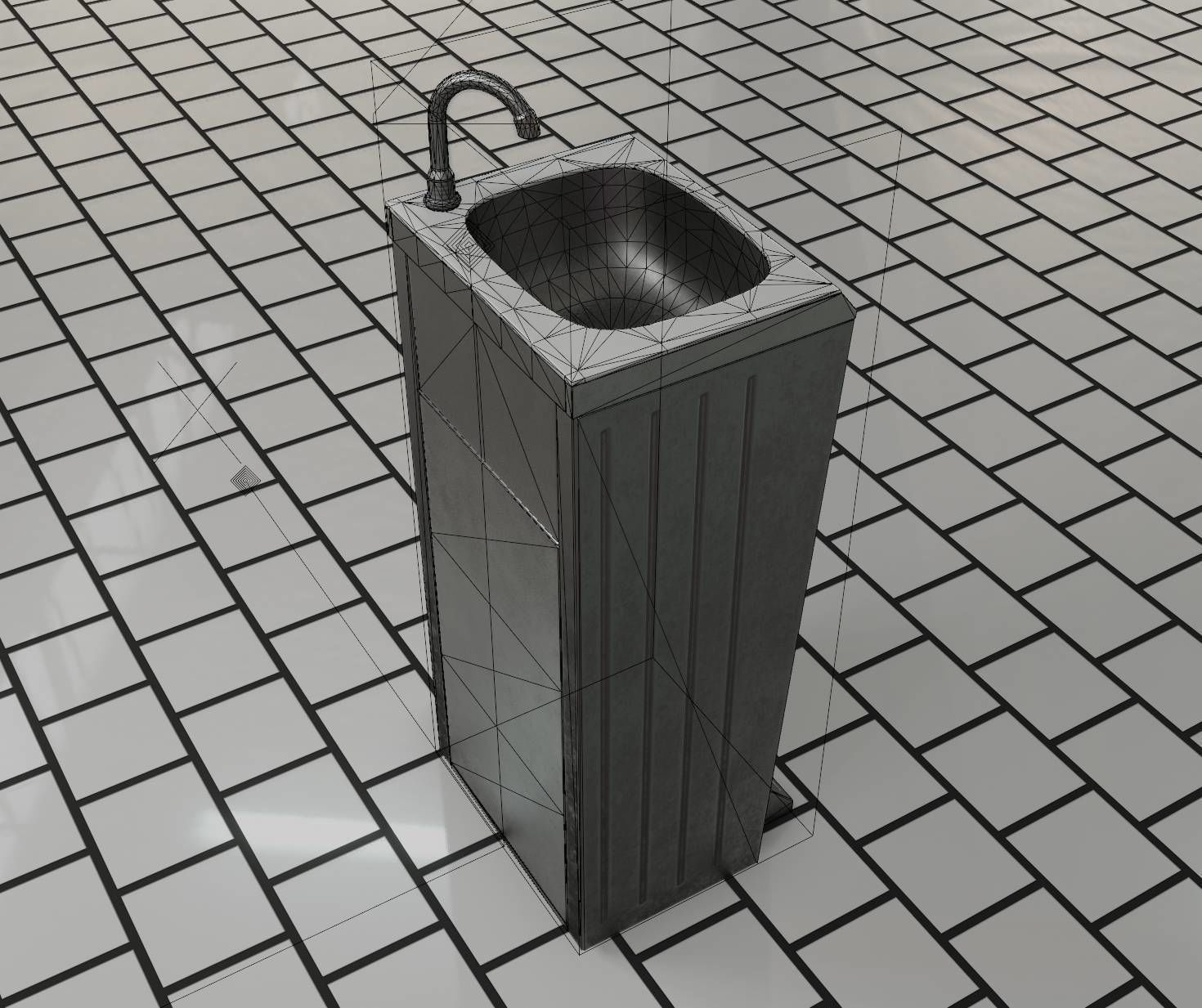 Public Metal Sink - 14 - with Wastebin Low-poly 3D model_43