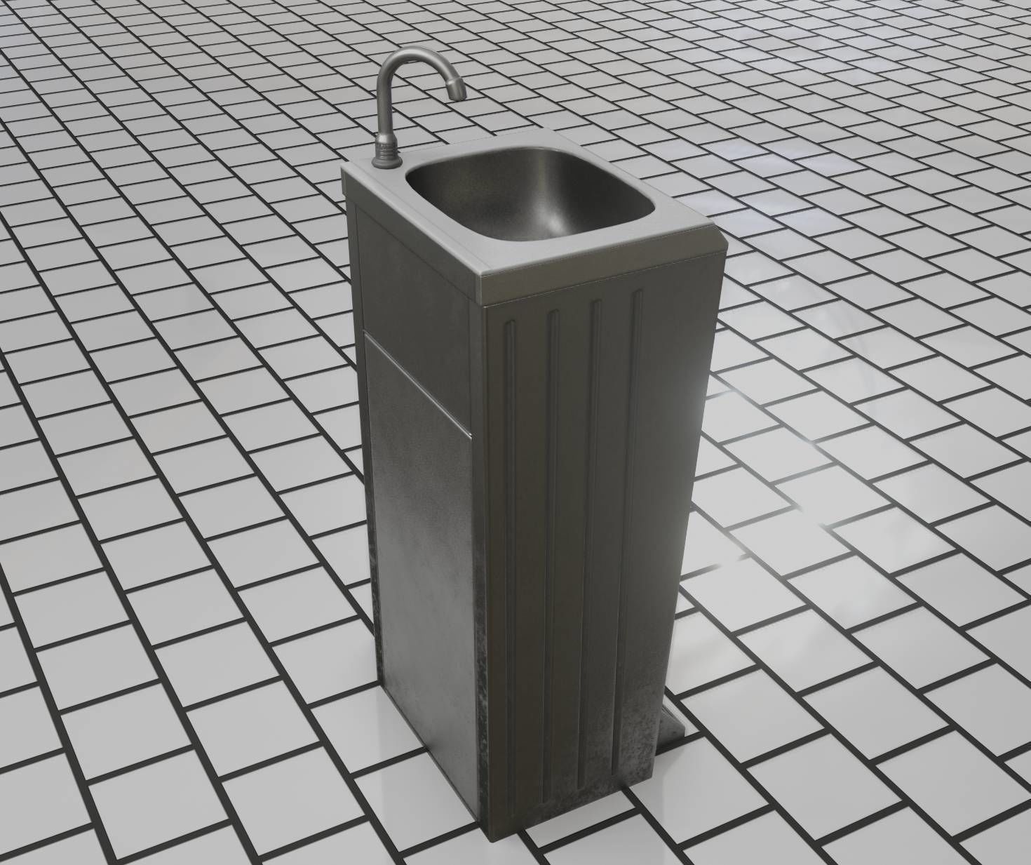 Public Metal Sink - 14 - with Wastebin Low-poly 3D model_69