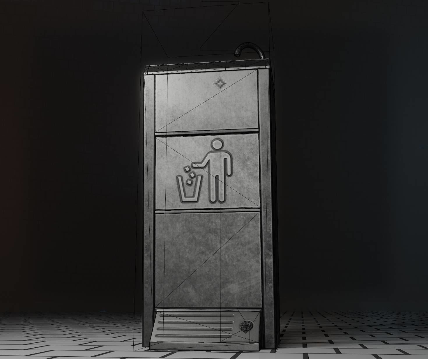 Public Metal Sink - 14 - with Wastebin Low-poly 3D model_25