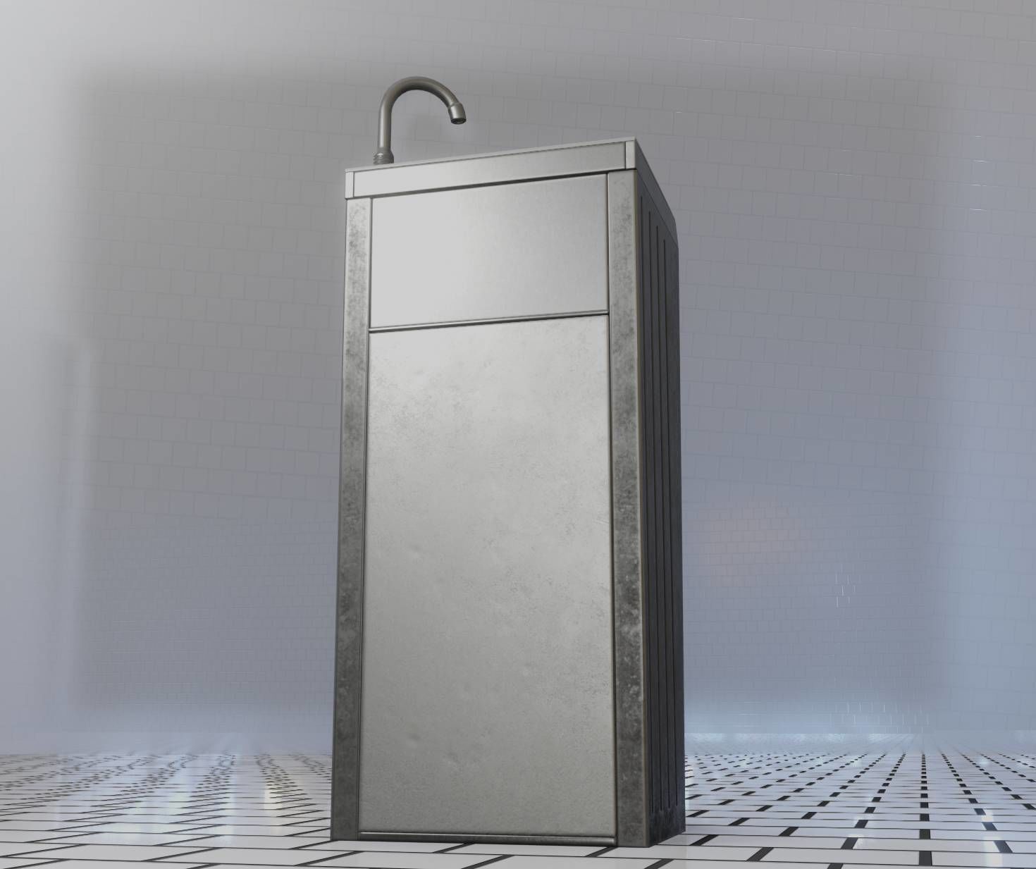 Public Metal Sink - 14 - with Wastebin Low-poly 3D model_52