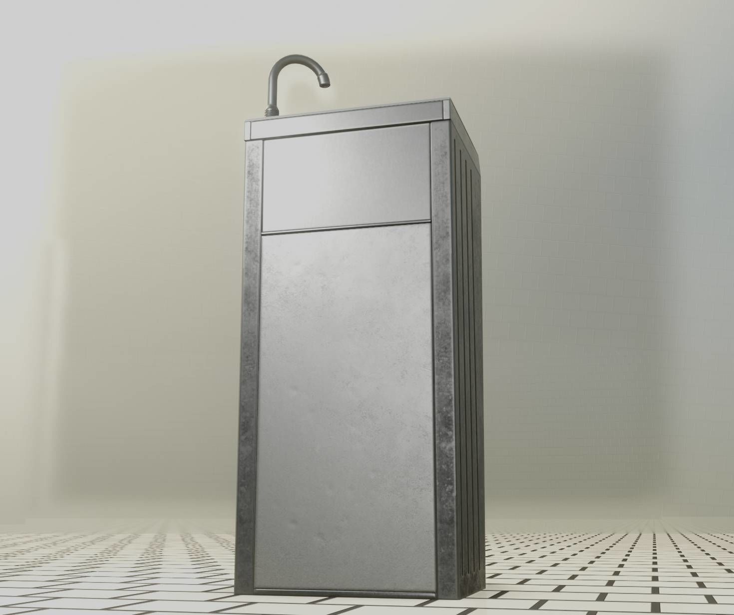 Public Metal Sink - 14 - with Wastebin Low-poly 3D model_83