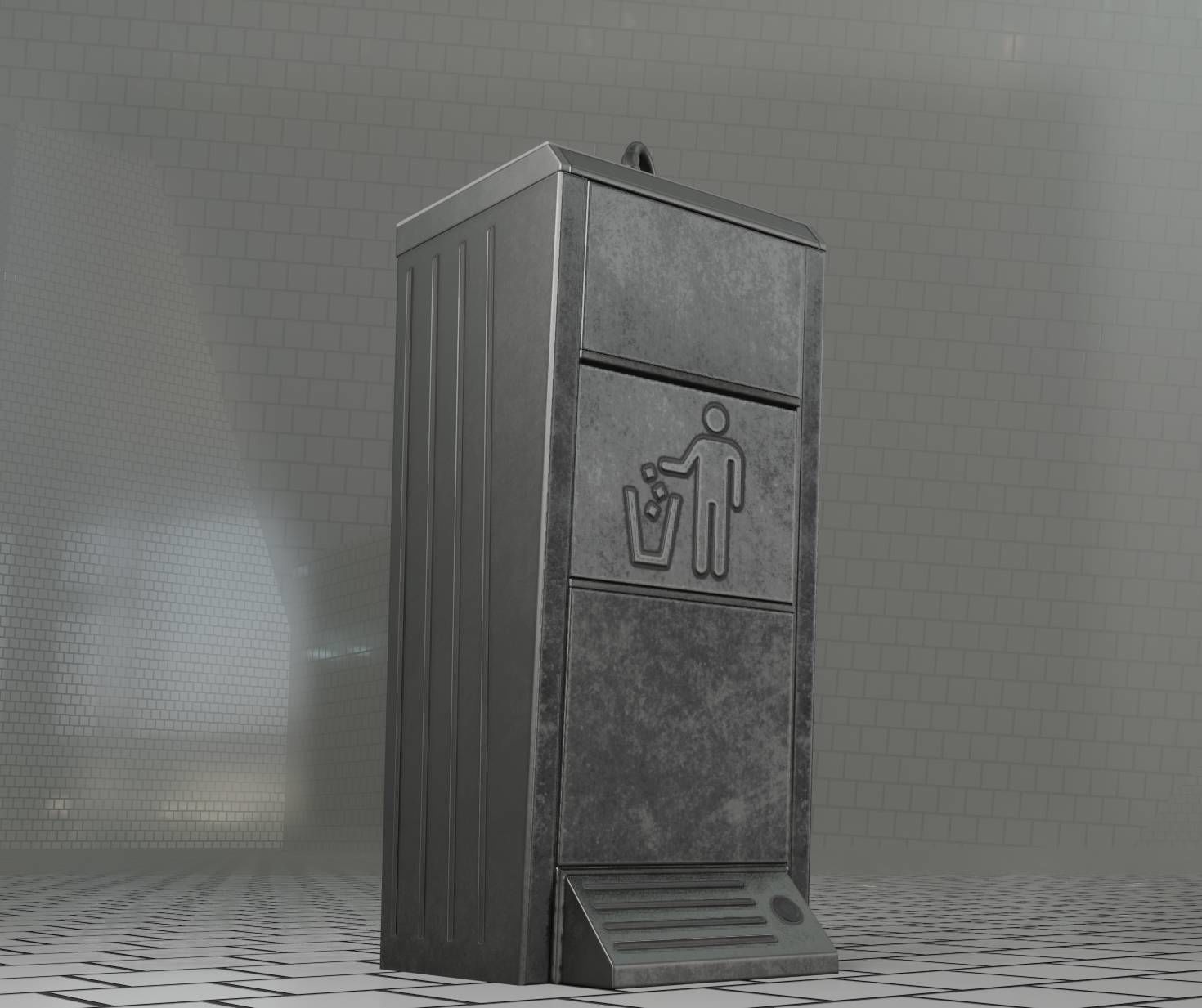 Public Metal Sink - 14 - with Wastebin Low-poly 3D model_88