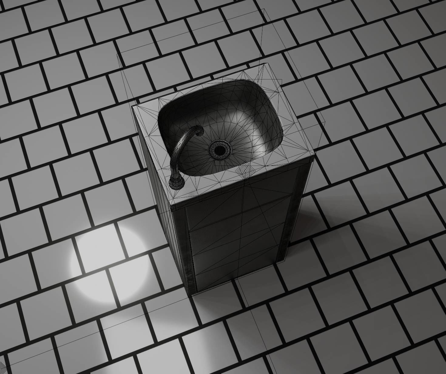 Public Metal Sink - 14 - with Wastebin Low-poly 3D model_93