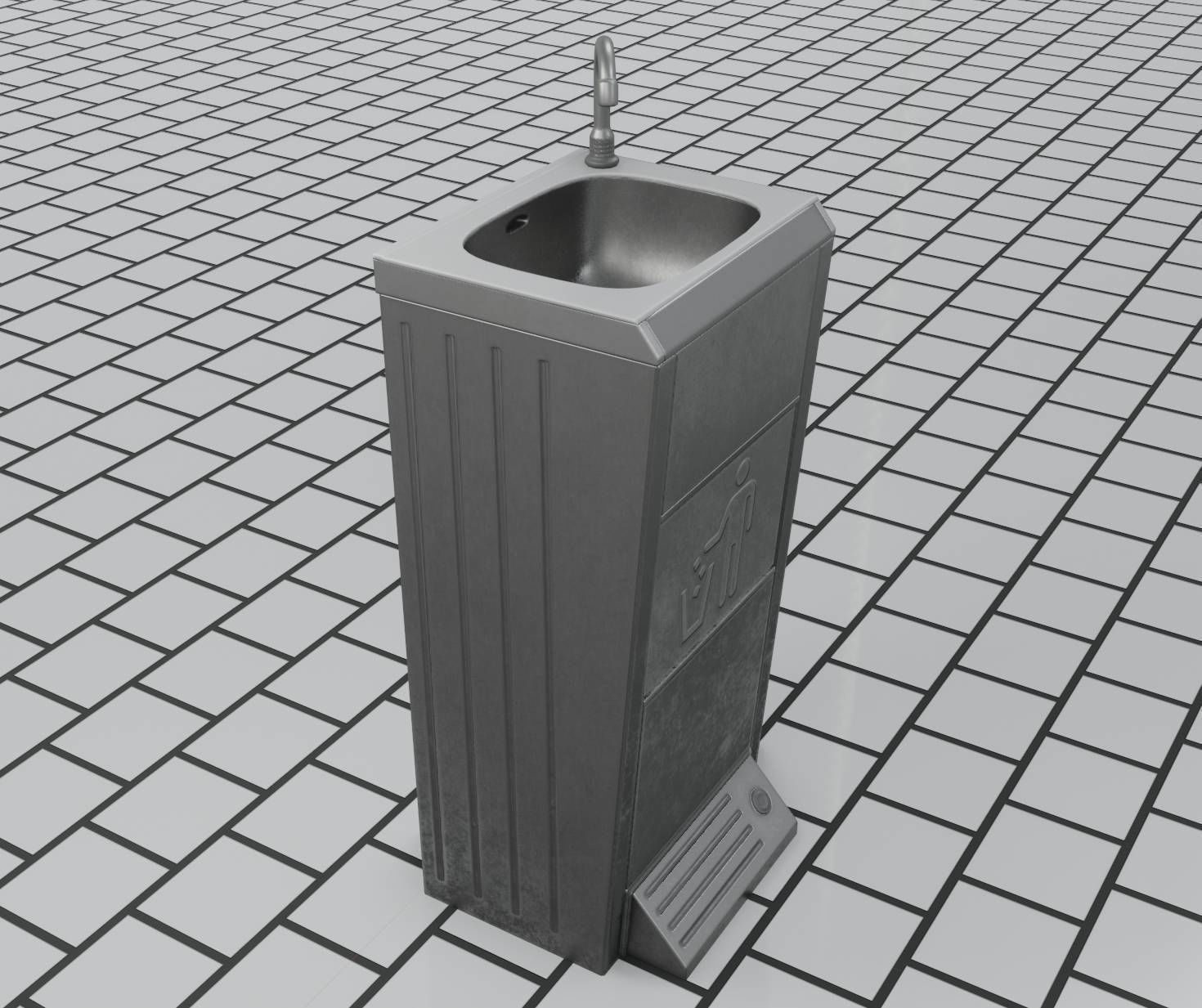 Public Metal Sink - 14 - with Wastebin Low-poly 3D model_67