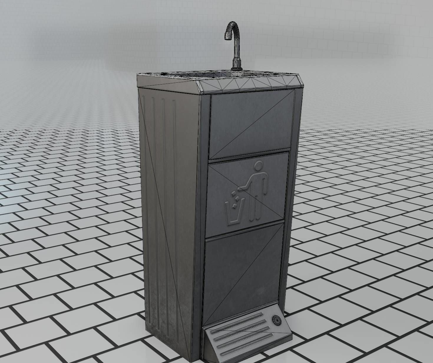 Public Metal Sink - 14 - with Wastebin Low-poly 3D model_48