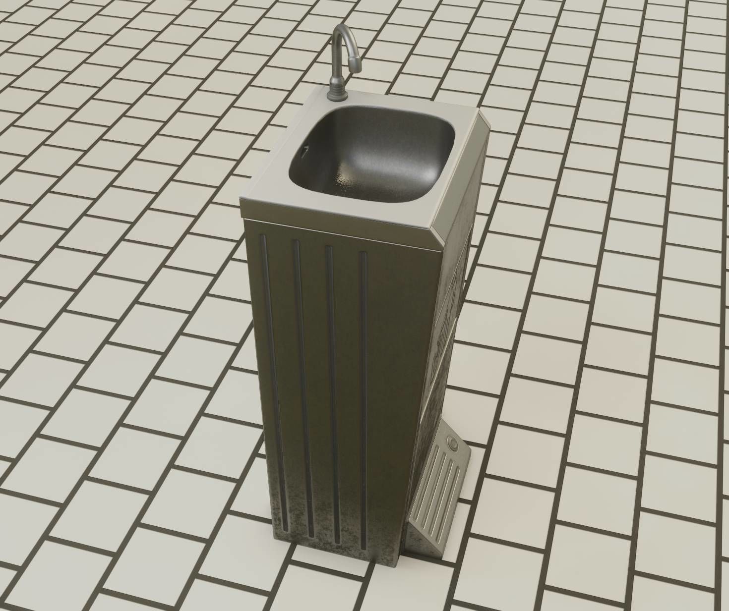 Public Metal Sink - 14 - with Wastebin Low-poly 3D model_73