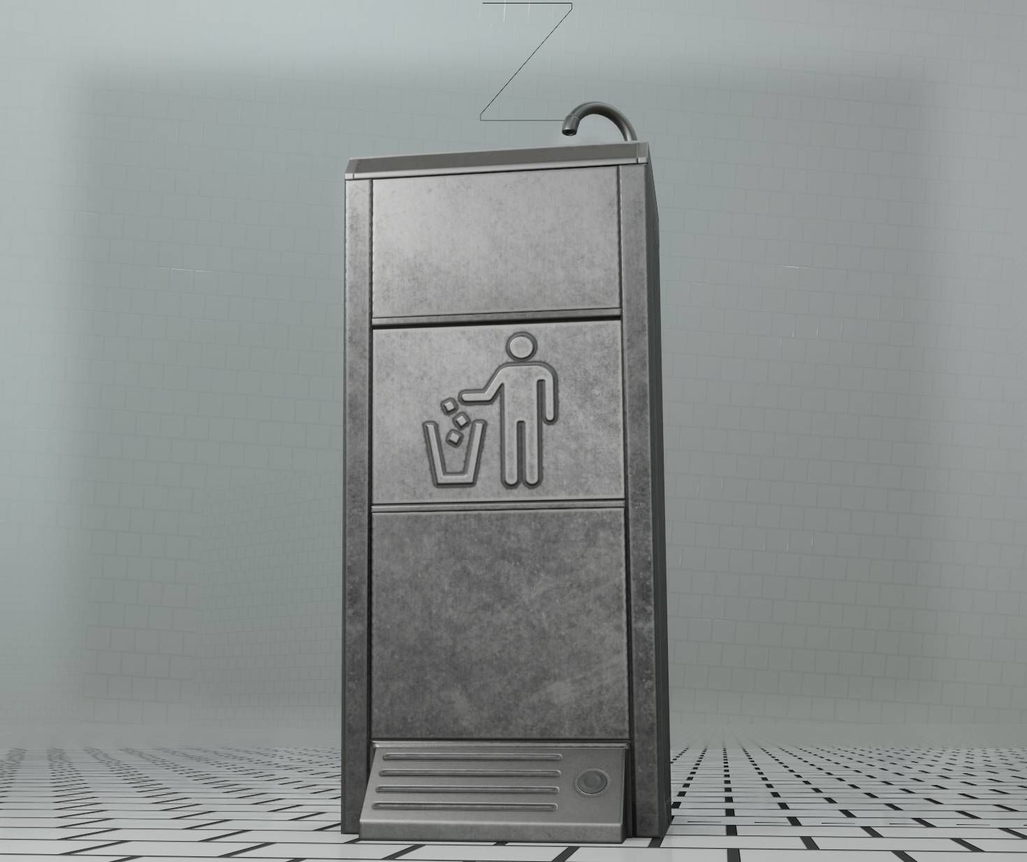 Public Metal Sink - 14 - with Wastebin Low-poly 3D model_87