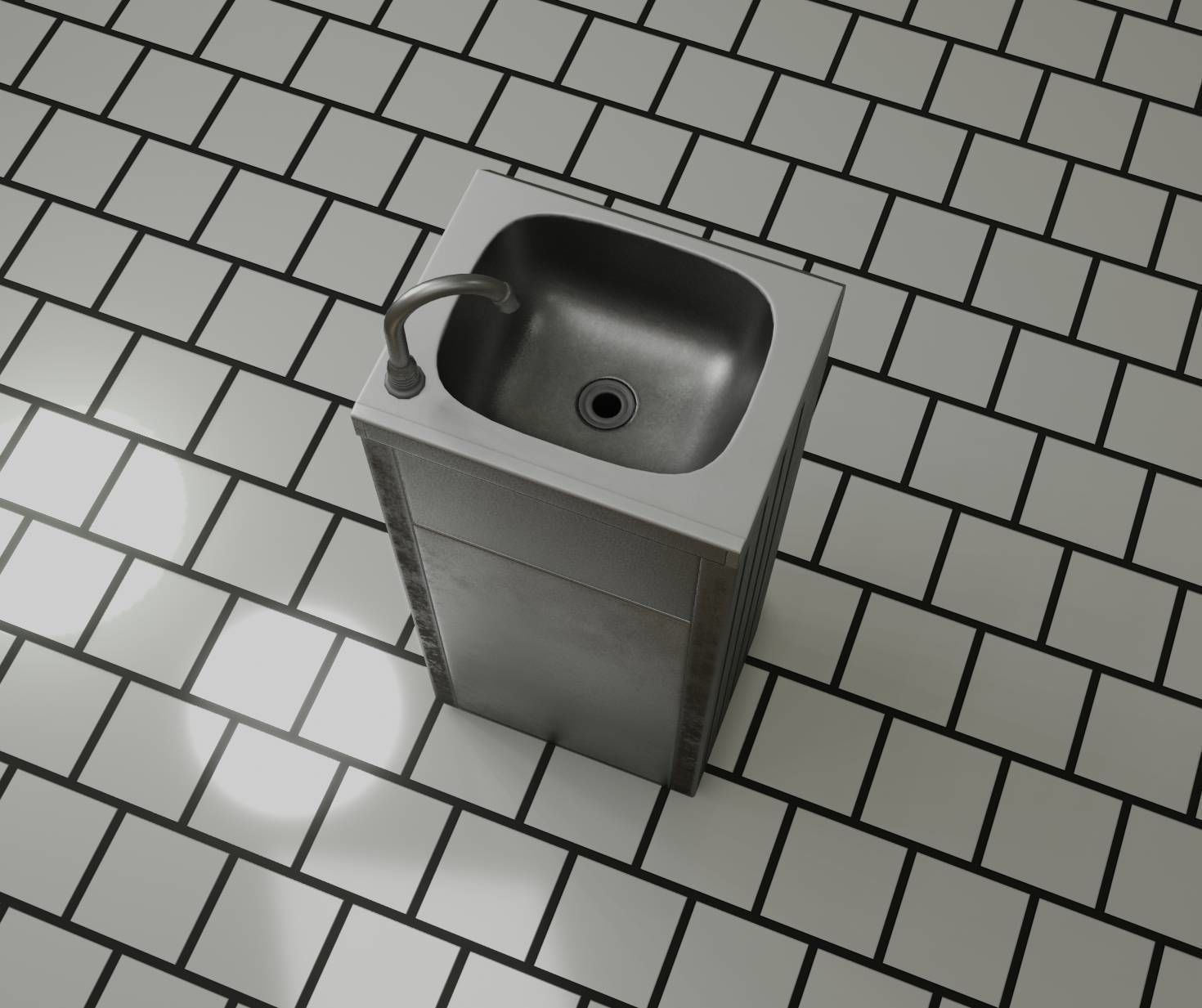 Public Metal Sink - 14 - with Wastebin Low-poly 3D model_30