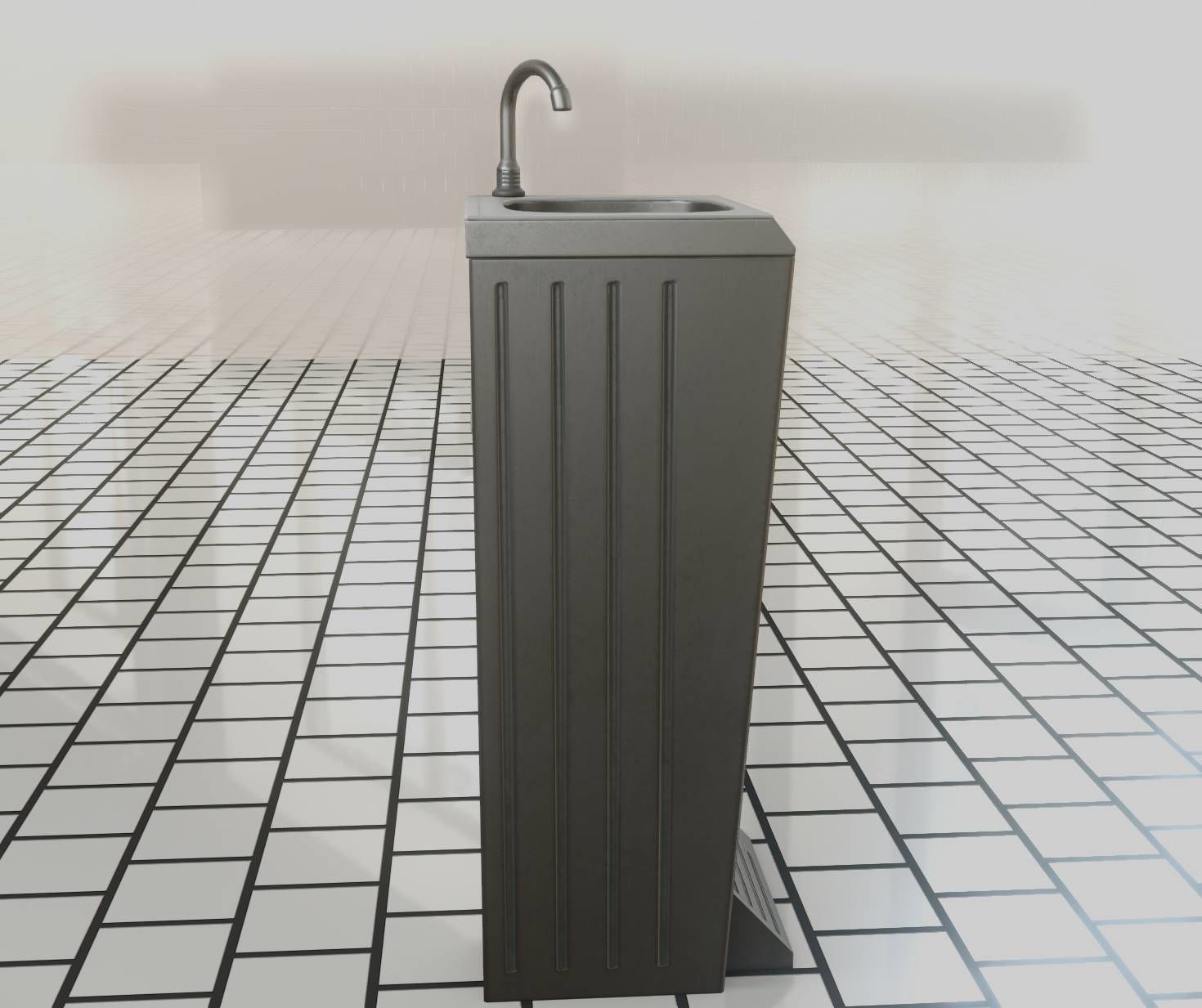 Public Metal Sink - 14 - with Wastebin Low-poly 3D model_19