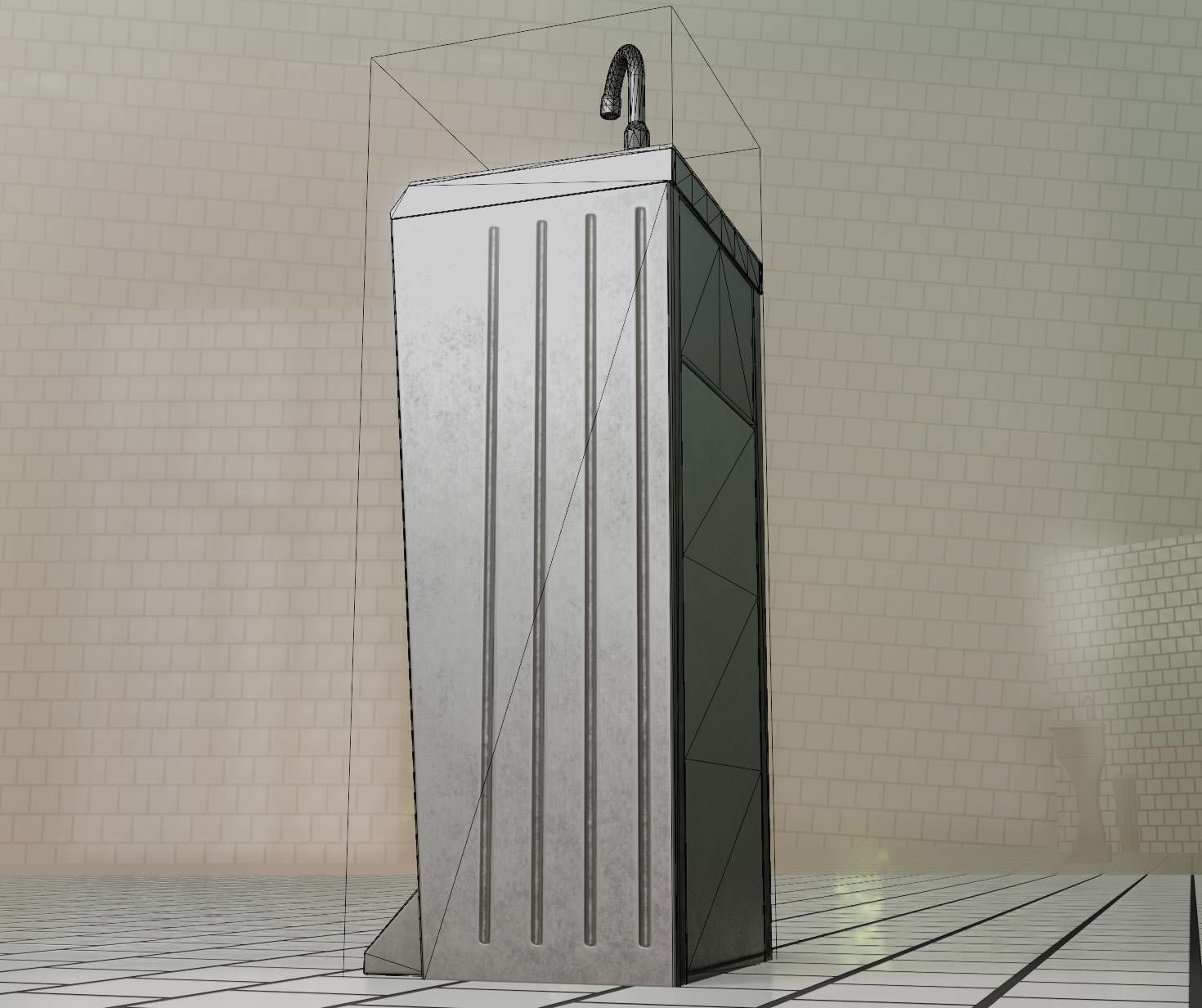 Public Metal Sink - 14 - with Wastebin Low-poly 3D model_85