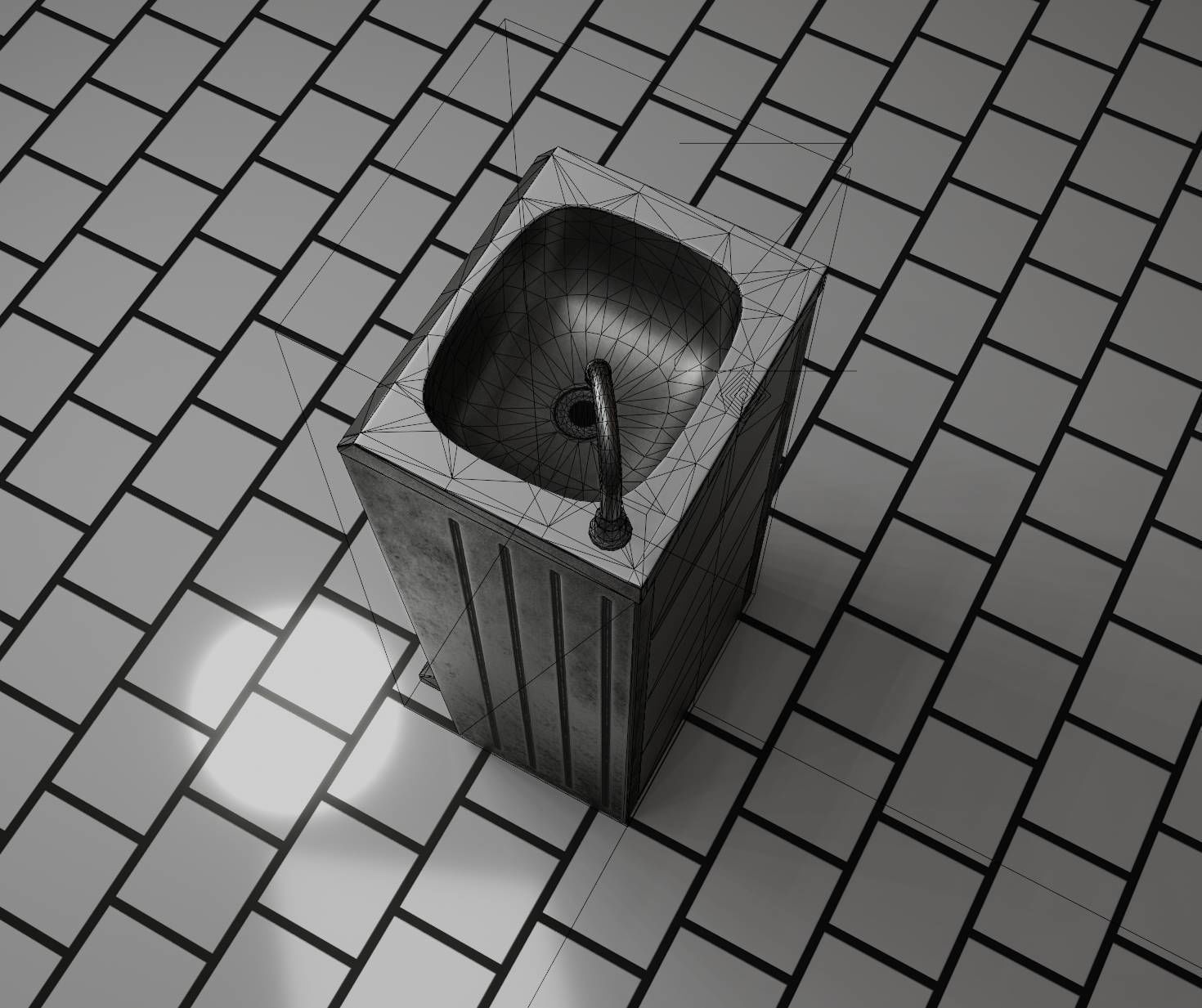 Public Metal Sink - 14 - with Wastebin Low-poly 3D model_94