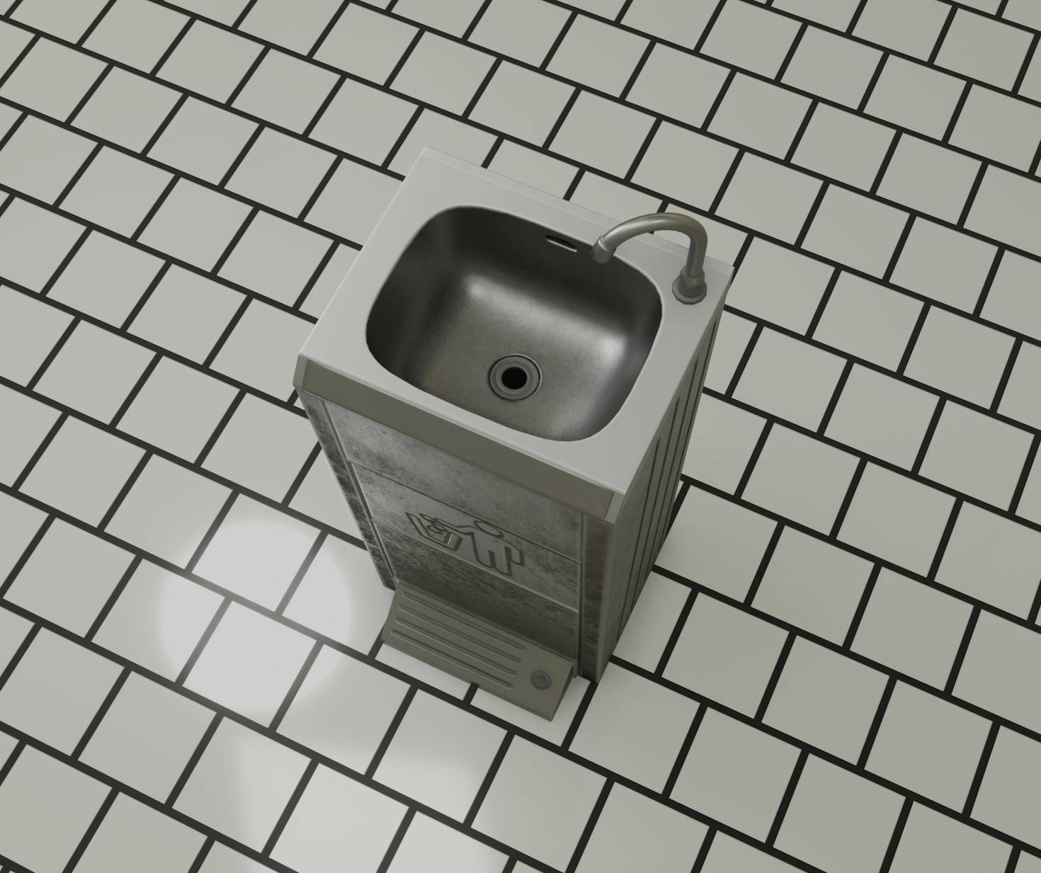 Public Metal Sink - 14 - with Wastebin Low-poly 3D model_2