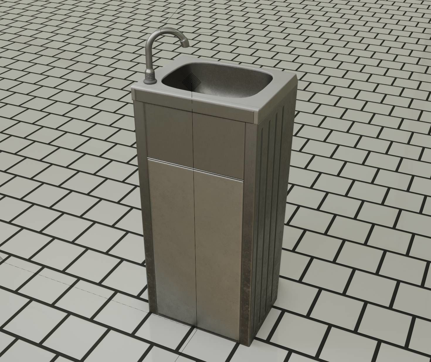 Public Metal Sink - 14 - with Wastebin Low-poly 3D model_70