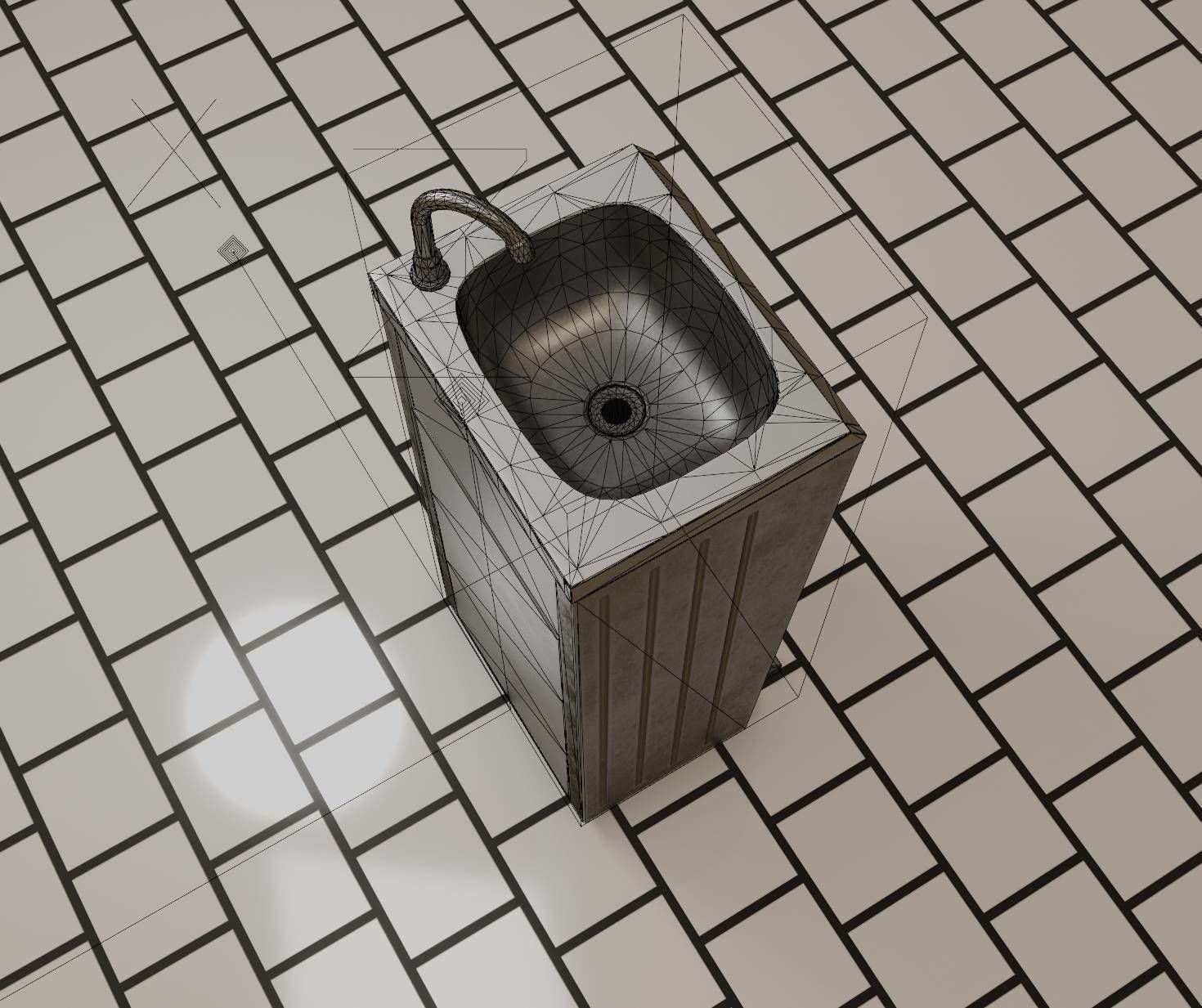 Public Metal Sink - 14 - with Wastebin Low-poly 3D model_60