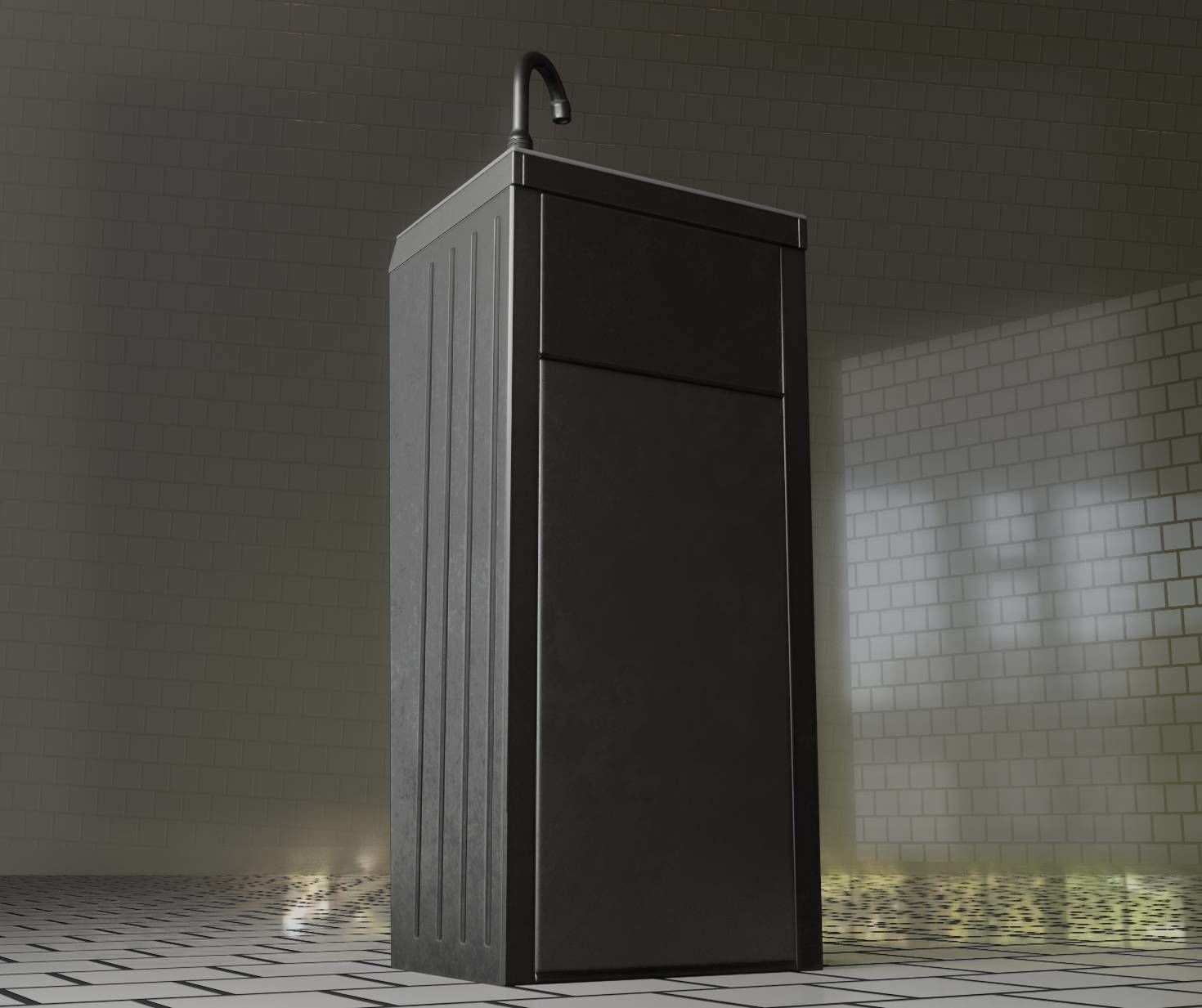 Public Metal Sink - 14 - with Wastebin Low-poly 3D model_23