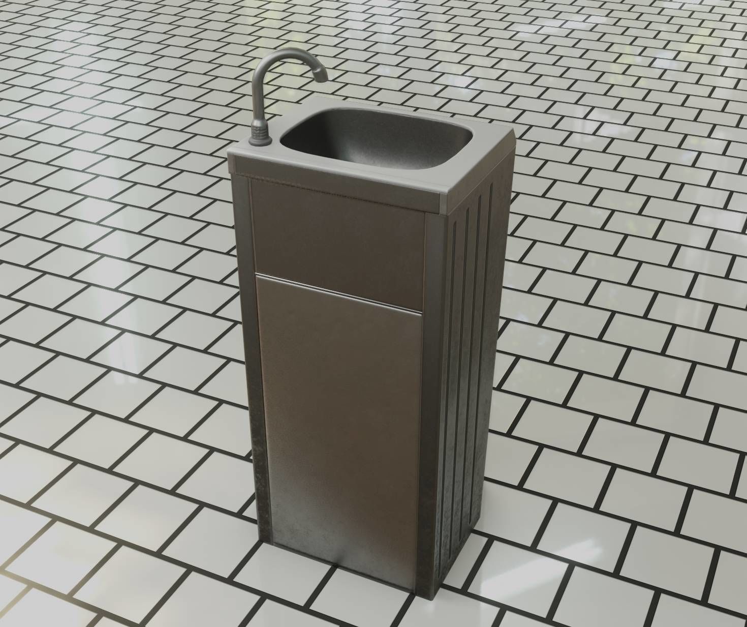 Public Metal Sink - 14 - with Wastebin Low-poly 3D model_39