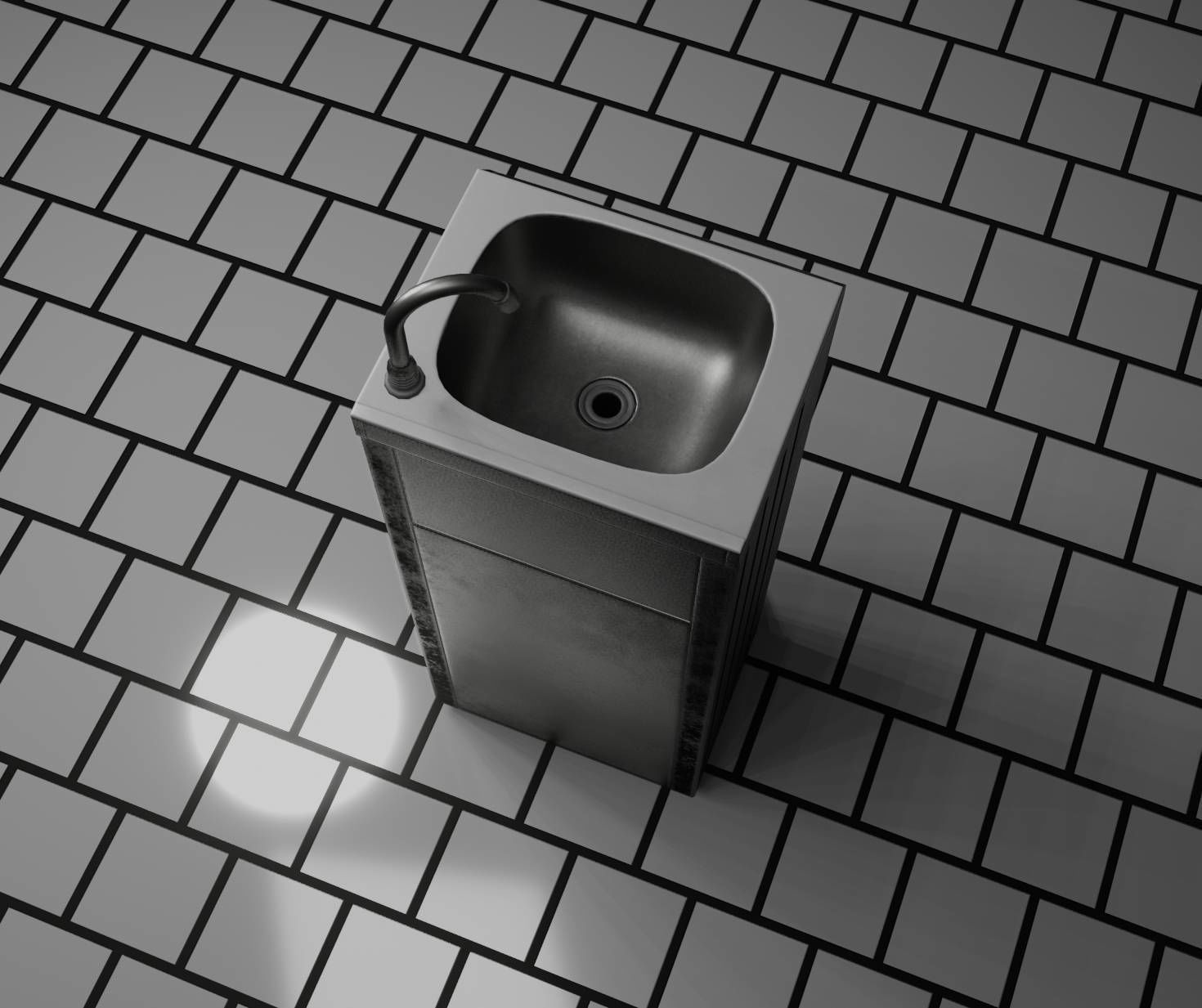 Public Metal Sink - 14 - with Wastebin Low-poly 3D model_92