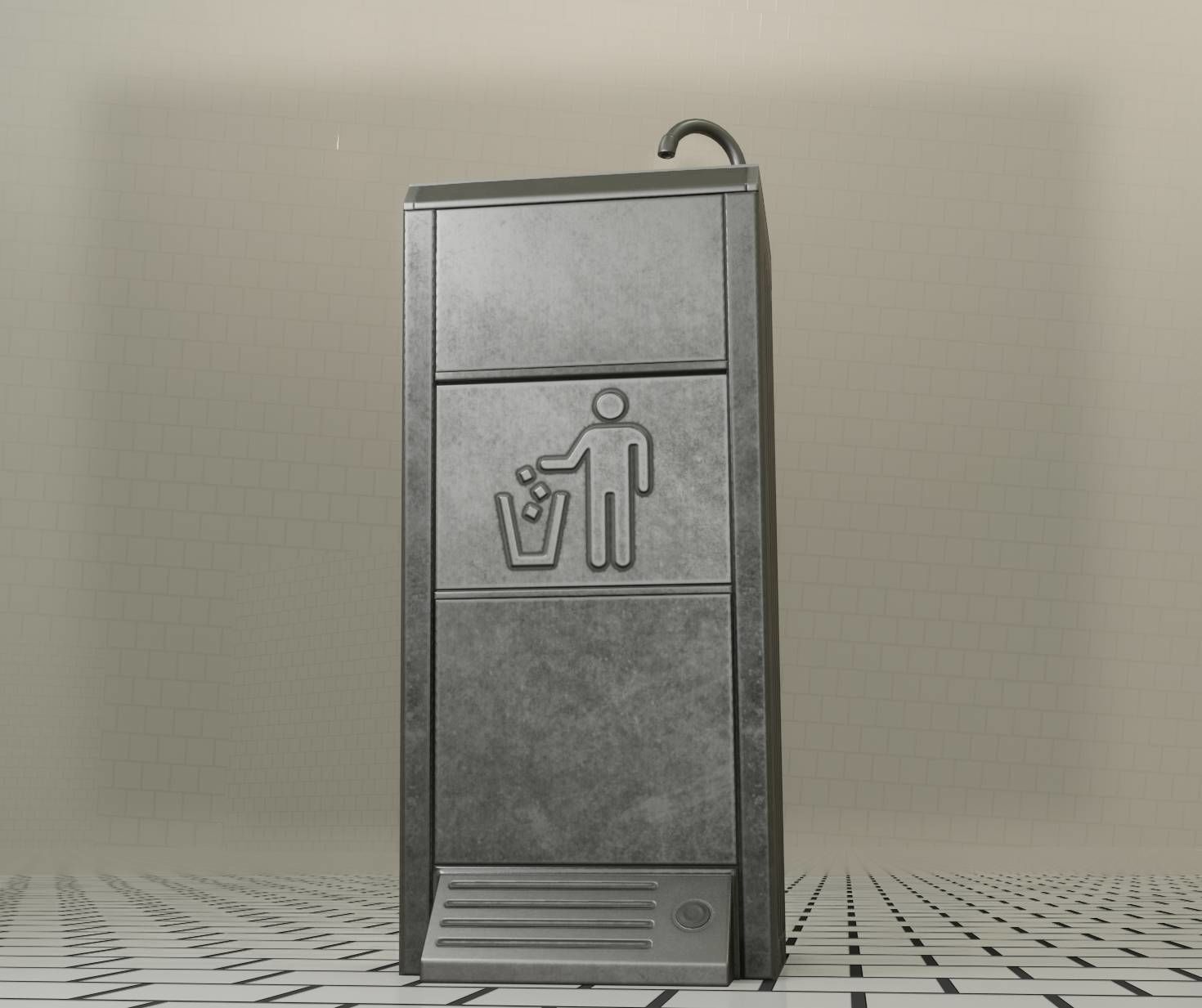 Public Metal Sink - 14 - with Wastebin Low-poly 3D model_56