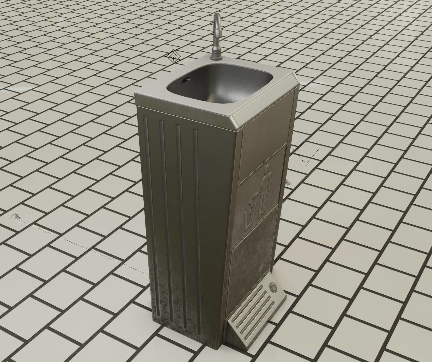 Public Metal Sink - 14 - with Wastebin Low-poly 3D model_36