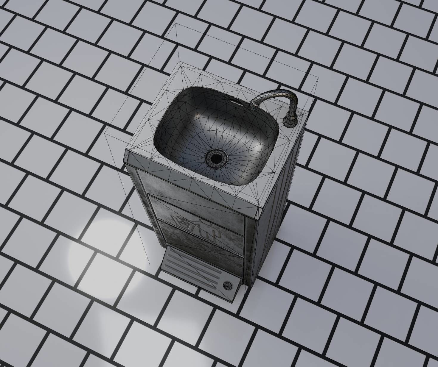 Public Metal Sink - 14 - with Wastebin Low-poly 3D model_34
