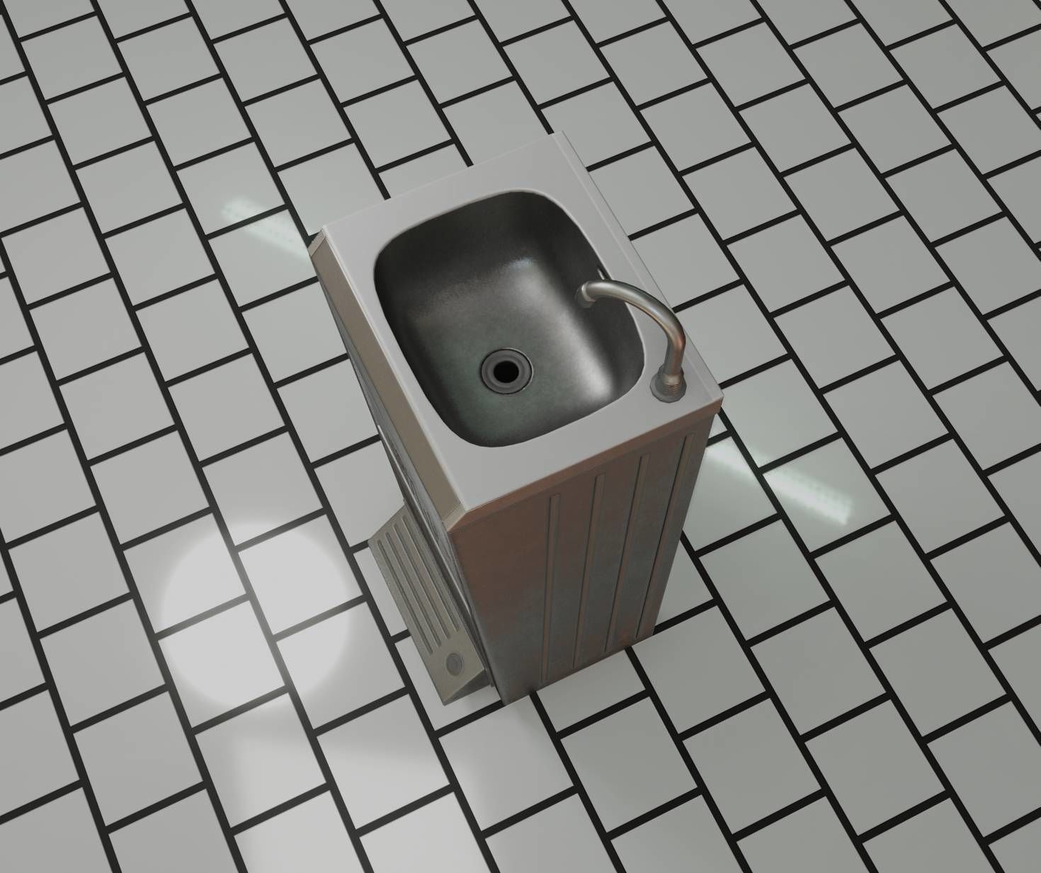 Public Metal Sink - 14 - with Wastebin Low-poly 3D model_64