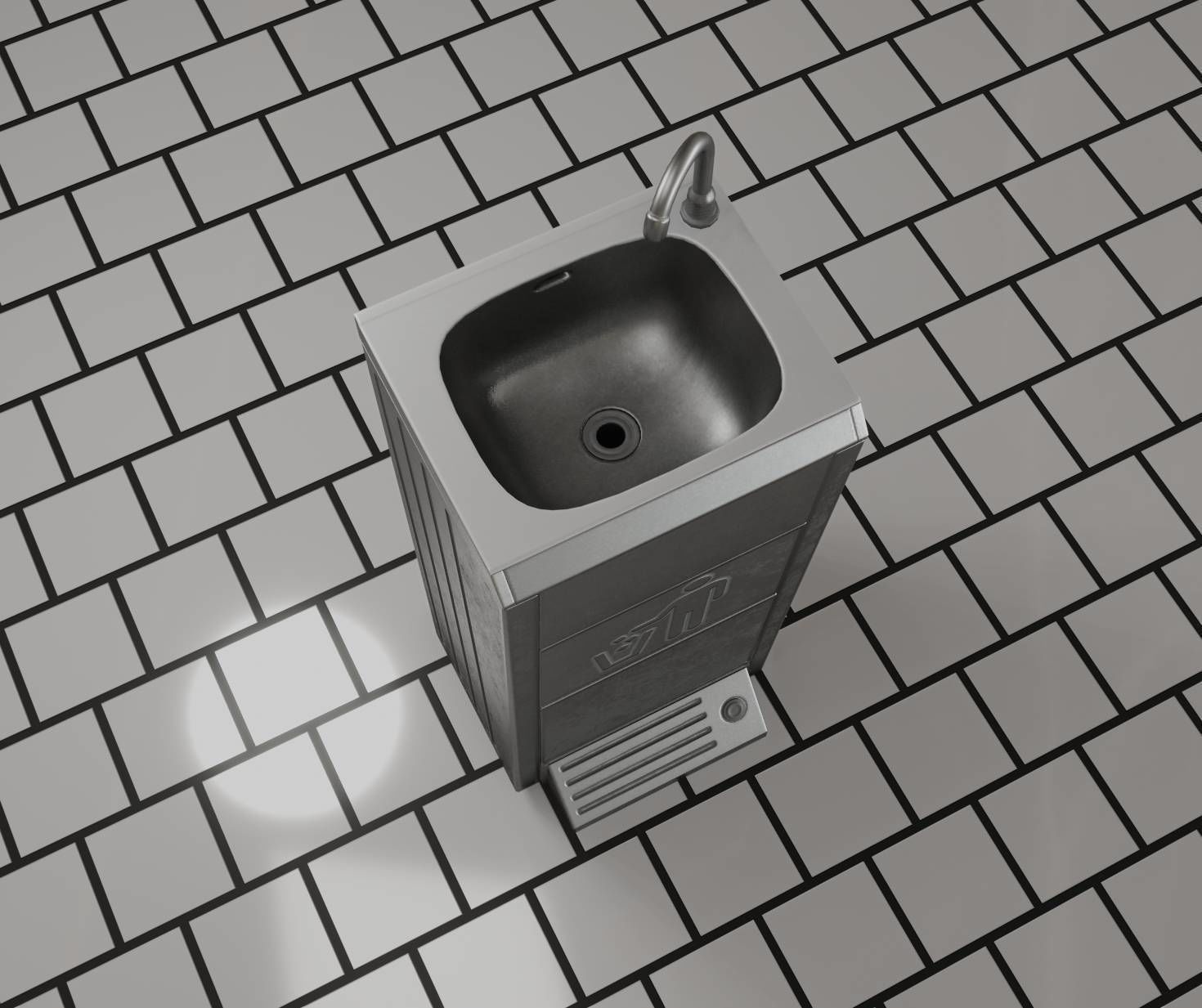 Public Metal Sink - 14 - with Wastebin Low-poly 3D model_66