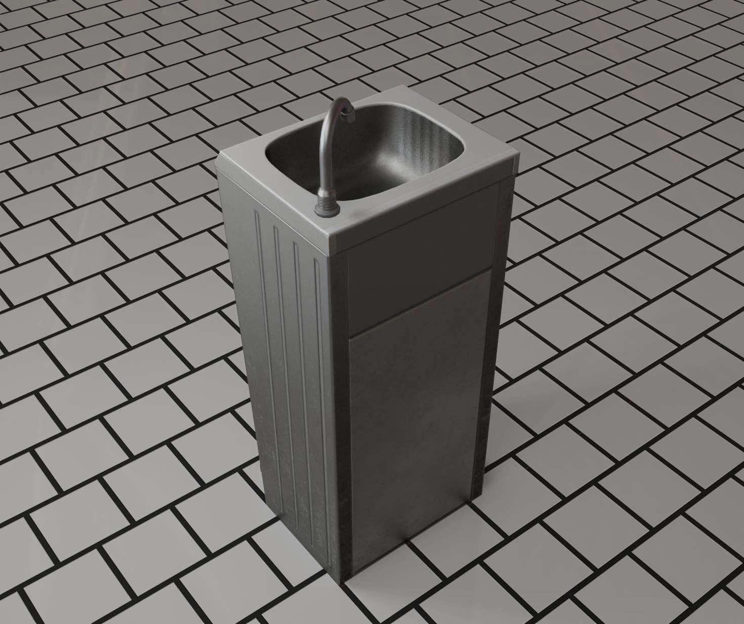 Public Metal Sink - 14 - with Wastebin Low-poly 3D model_44