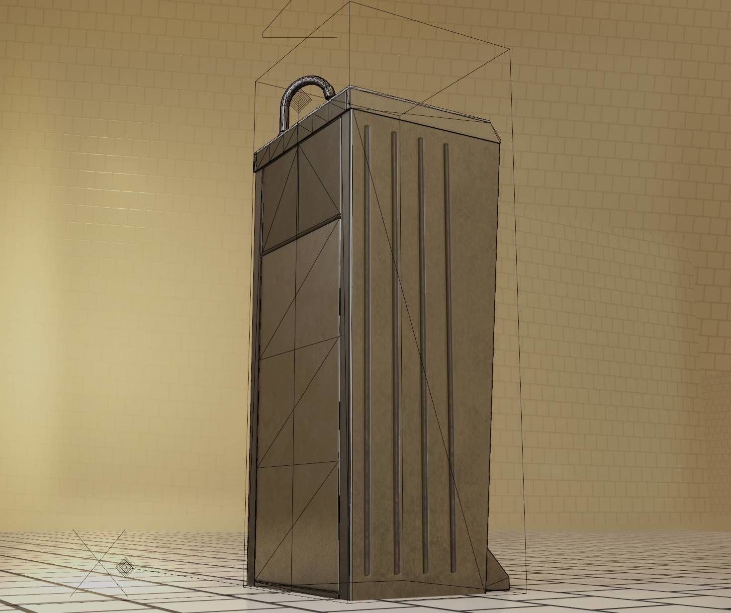 Public Metal Sink - 14 - with Wastebin Low-poly 3D model_59