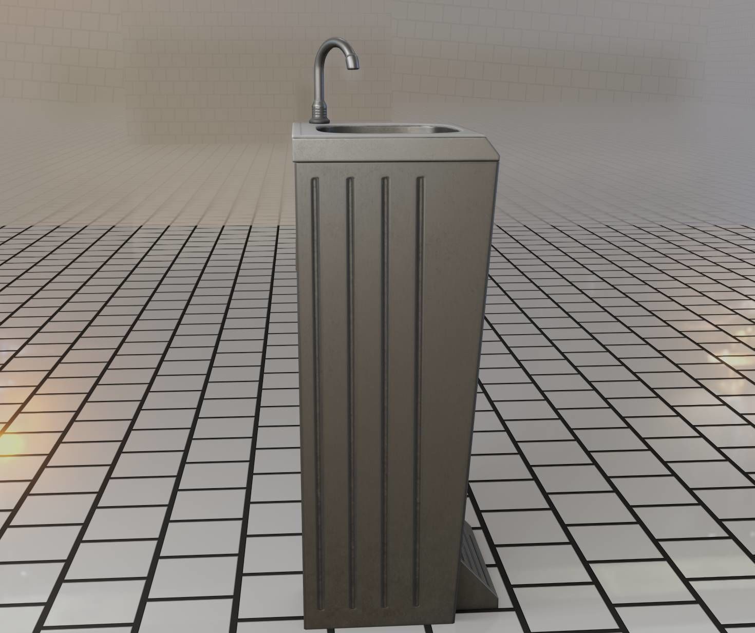 Public Metal Sink - 14 - with Wastebin Low-poly 3D model_49