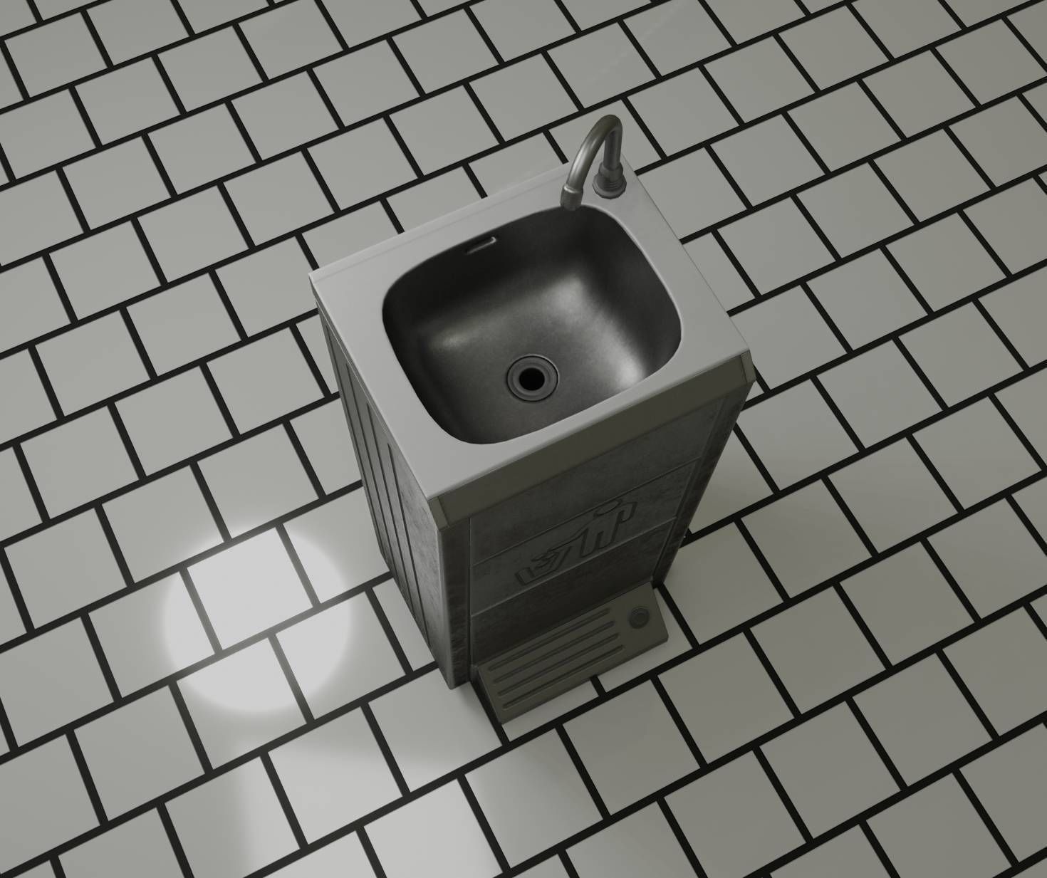 Public Metal Sink - 14 - with Wastebin Low-poly 3D model_97