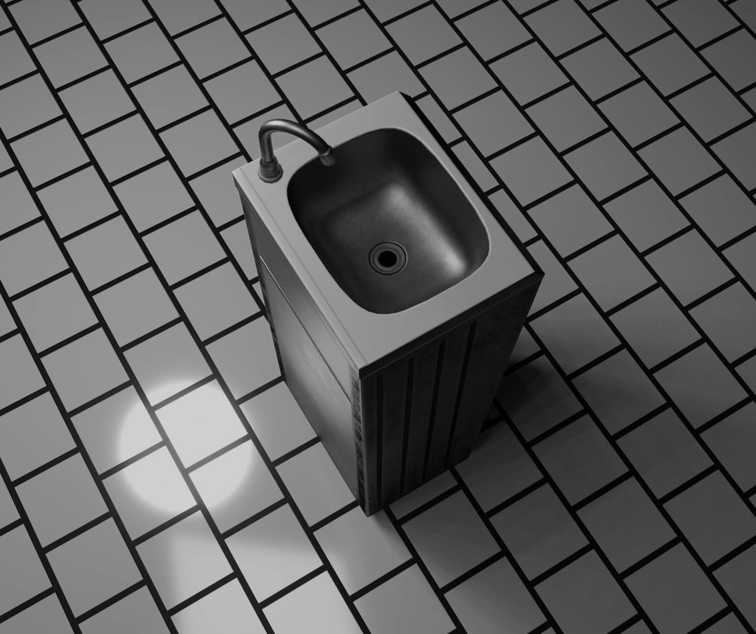 Public Metal Sink - 14 - with Wastebin Low-poly 3D model_91