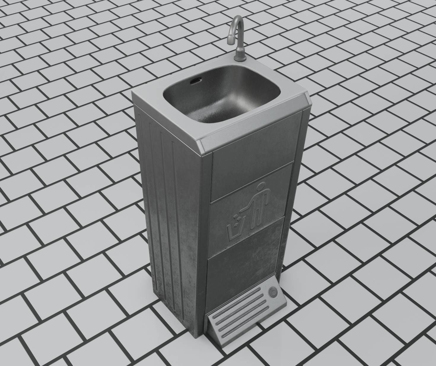 Public Metal Sink - 14 - with Wastebin Low-poly 3D model_13
